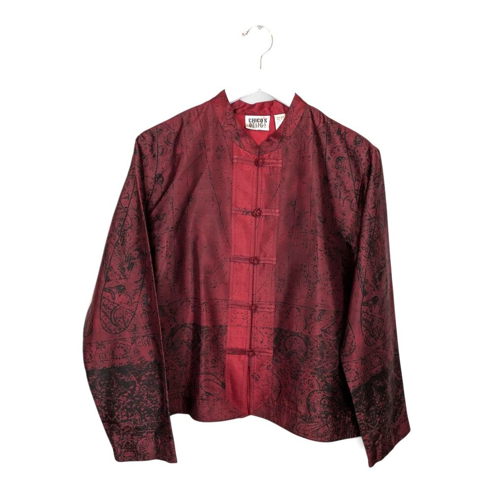 CHICO'S DESIGN 100% Silk Blouse Vintage Red & Black - Size Large
